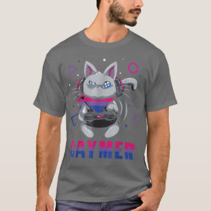 Biseual Gaymer Geek Pride Lesbian Trans Cat Video  T-Shirt
