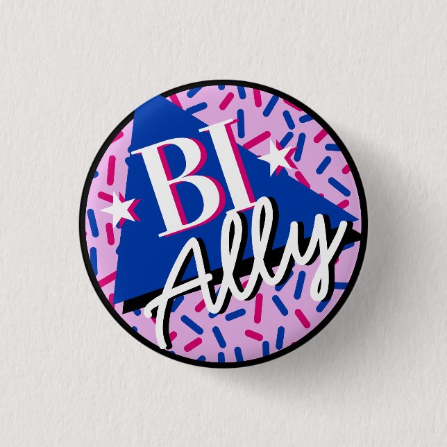 Bisexual Ally Pink Blue Sprinkles 90s Memphis 3 Cm Round Badge (Front)
