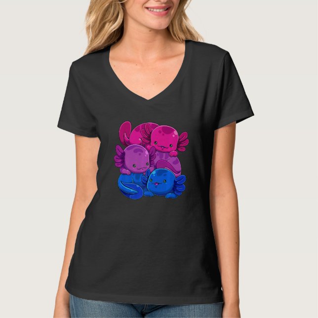 Bisexual Axolotl Pile Bi Pride Flag Lgbtq Gay Prid T-Shirt (Front)