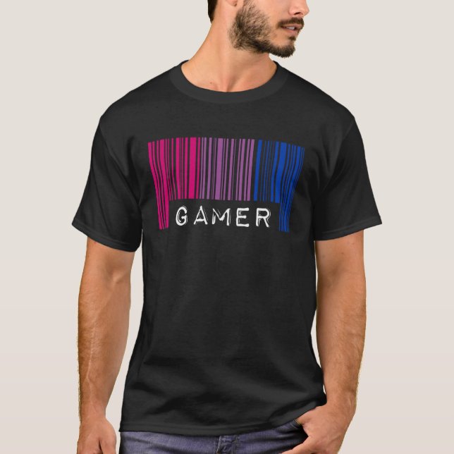 Bisexual Barcode Pride Gamer Nerd Queer Aesthetic  T-Shirt (Front)