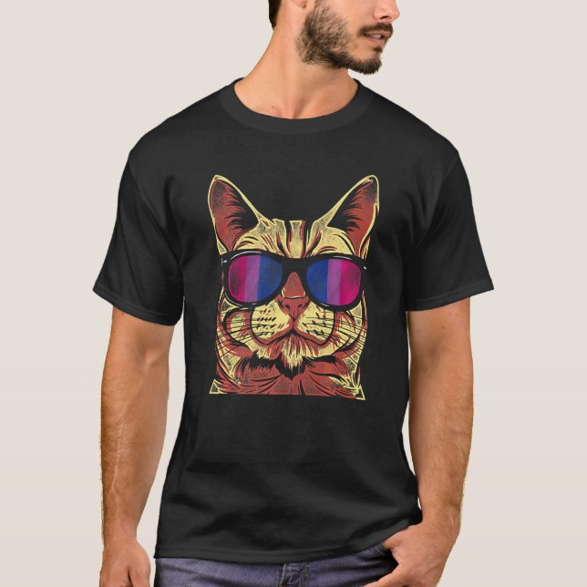 Bisexual Bi Pride Flag Cat Sun Glasses T-Shirt (Front)