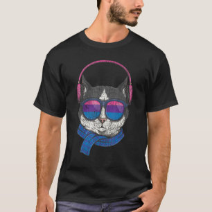 Bisexual Bi Pride Flag Cat Vintage Sun Glasses 1 T-Shirt