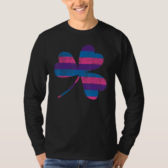 Bisexual Bi Pride Flag Shamrock St Patricks Day T-Shirt (Front)