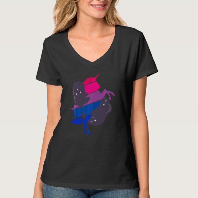 Bisexual Bi Pride Flag Unicorn   T-Shirt (Front)