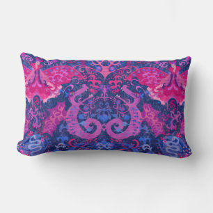 Bisexual Dragon Damask - Bi Pride Flag Colours Lumbar Cushion