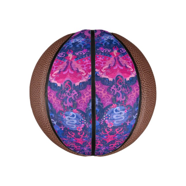 Bisexual Dragon Damask - Bi Pride Flag Colours Mini Basketball (Vertical)