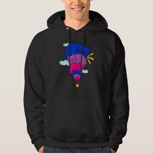 Bisexual Flag Bi-Pride Art Cat Balloon In Flight - Hoodie (Front)