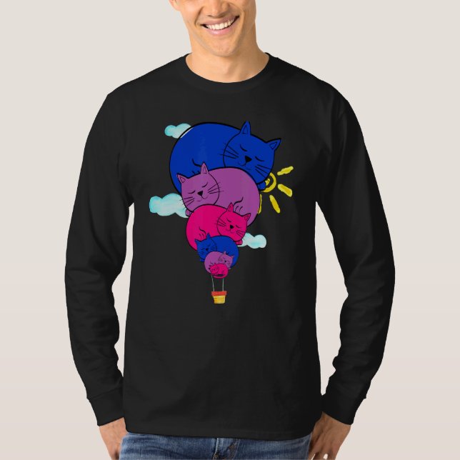 Bisexual Flag Bi-Pride Art Cat Balloon In Flight - T-Shirt (Front)