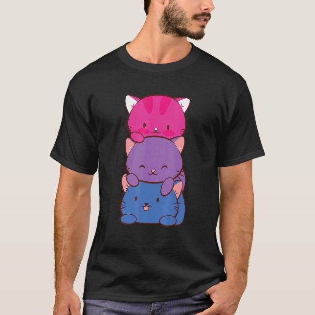 Bisexual Flag Colour Cat Subtle Bi Pride Lgbtq Aes T-Shirt (Front)