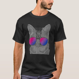 Bisexual Flag Cool Sunglasses Cat Bi Pride LGBTQ B T-Shirt