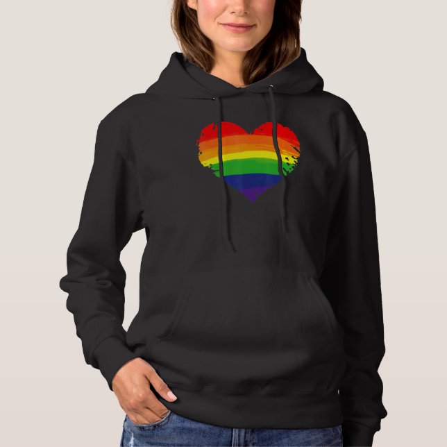 Bisexual Gay Queer Trans LGBTQ Rainbow Heart Rainb Hoodie (Front)