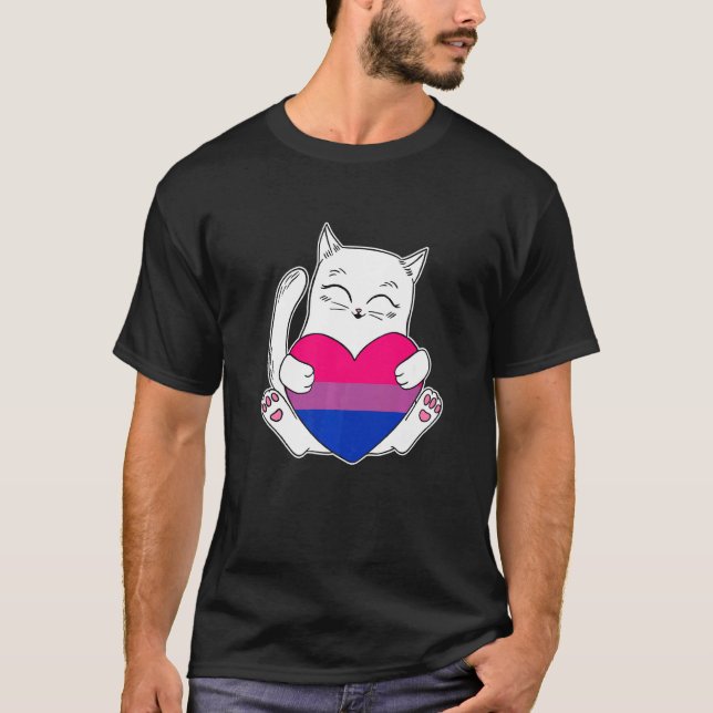 Bisexual Heart Cat  Nonbinary Love T-Shirt (Front)