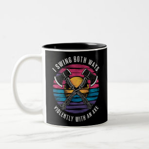 Bisexual I Swing Both Ways Axe Funny Bi Pride Flag Two-Tone Coffee Mug