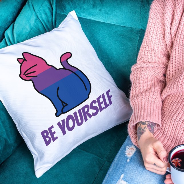 Bisexual Pride Cat  - Be Yourself Cushion (Creator Uploaded)