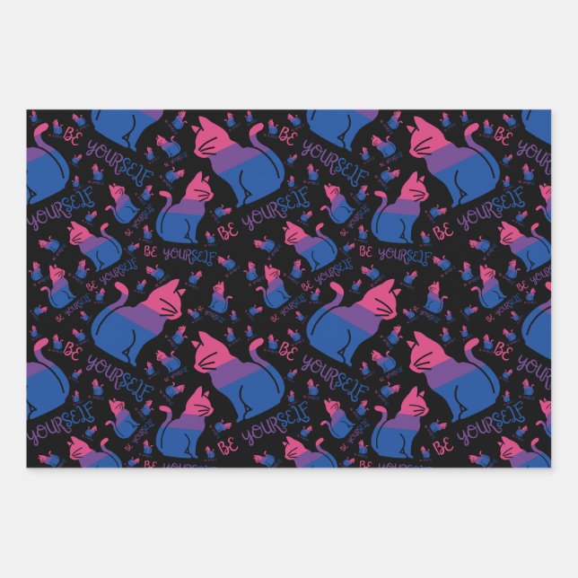 Bisexual Pride Cat - Be Yourself Wrapping Paper Sheet (Front)