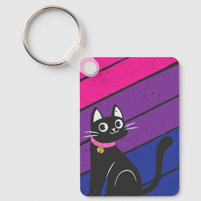 Bisexual Pride Flag and Bisexual Cat Key Ring (Front)