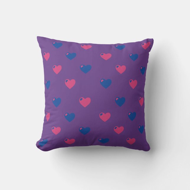 Bisexual Pride Medium Hearts Throw Pillow (Front)