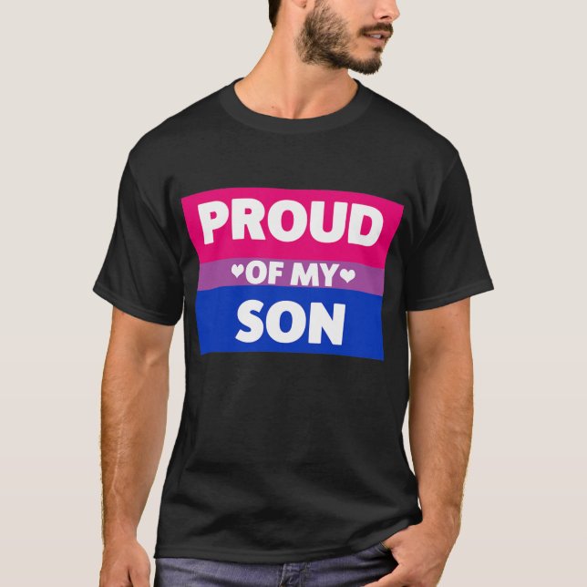 Bisexual Pride Proud Of My Son Mum Dad cute heart T-Shirt (Front)
