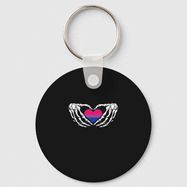 Bisexual Pride Skeleton Halloween Bi Goth Heart Cl Key Ring (Front)