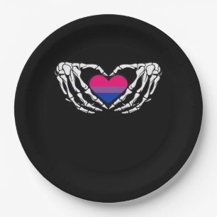 Bisexual Pride Skeleton Halloween Bi Goth Heart Cl Paper Plate