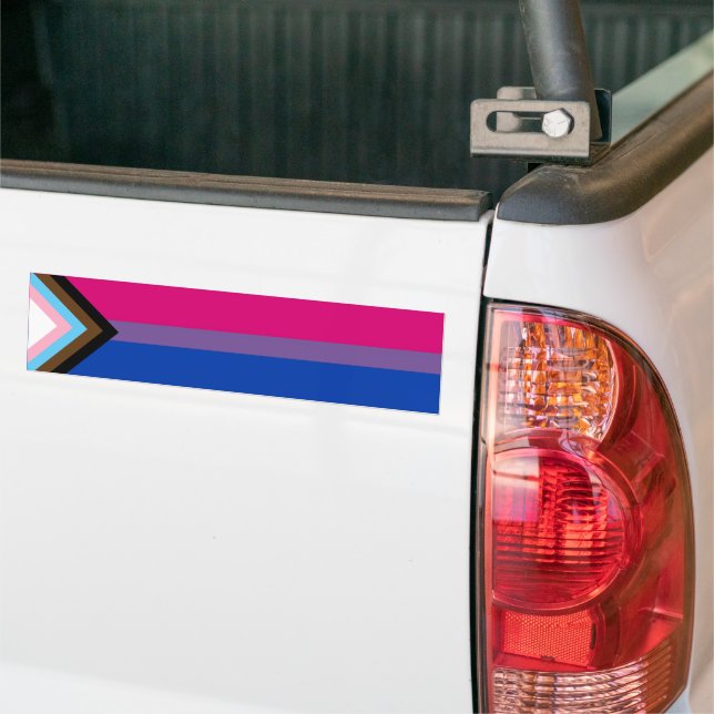 Bisexual Progress Pride Flag Bumper Sticker (On Truck)