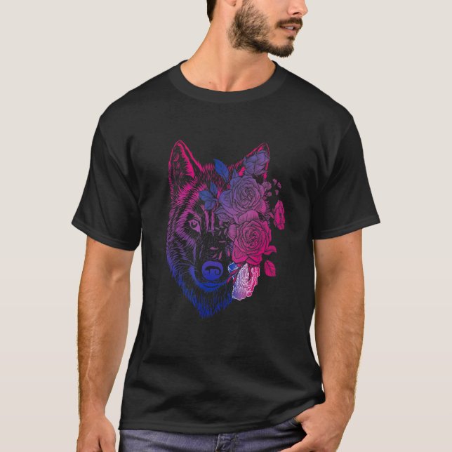 Bisexual Wolf, Wolf Floral, Bisexuality, Bi Pride  T-Shirt (Front)