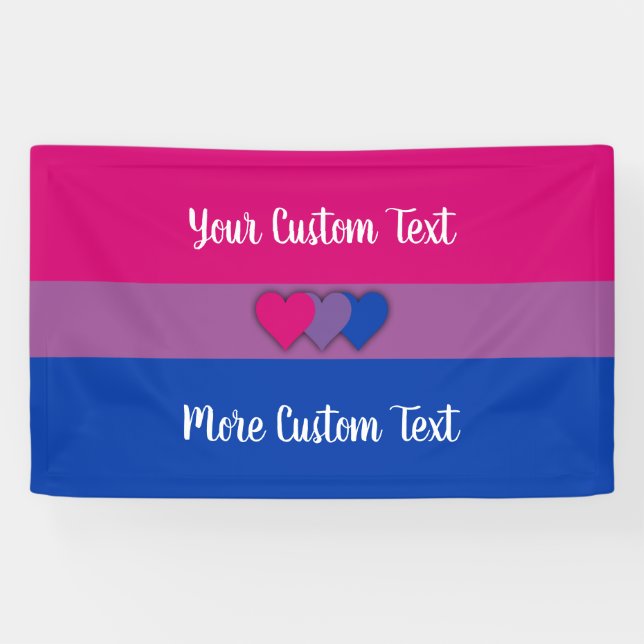 Bisexuality pride flag with text banner (Horizontal)