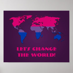 Bisexuality pride world map poster