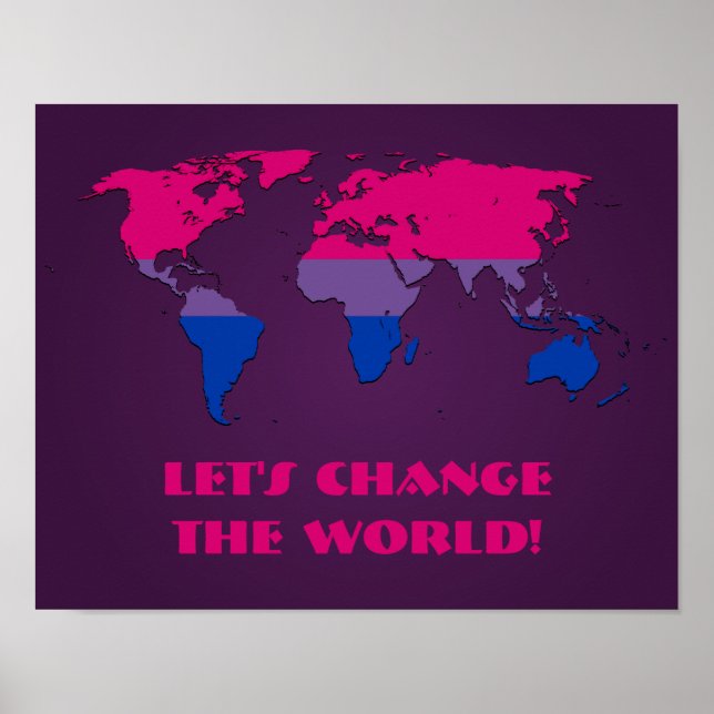 Bisexuality pride world map poster (Front)