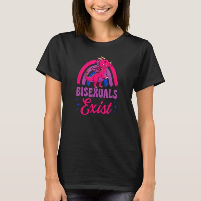 Bisexuals Exist Bisexual Dragon Pride Love Rainbow T-Shirt (Front)