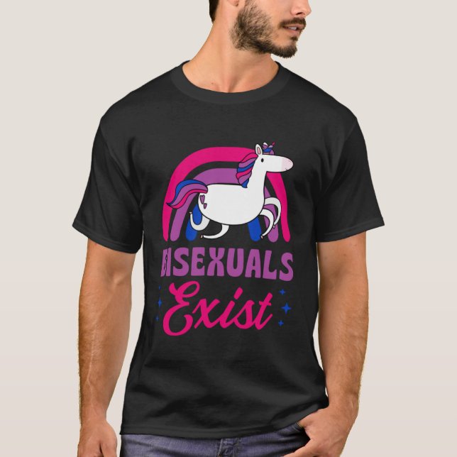Bisexuals Exist Bisexual Pride Minimalist Rainbow  T-Shirt (Front)