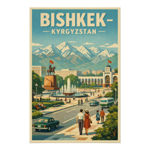 Bishkek city, Kyrgyzstan retro travel Poster