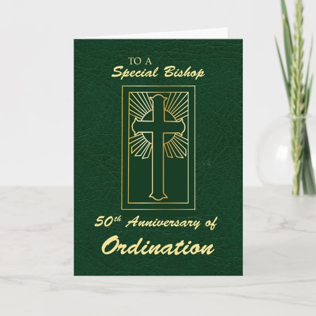 Bishop 50th Anniversary Ordination Green Leather Card (Front)