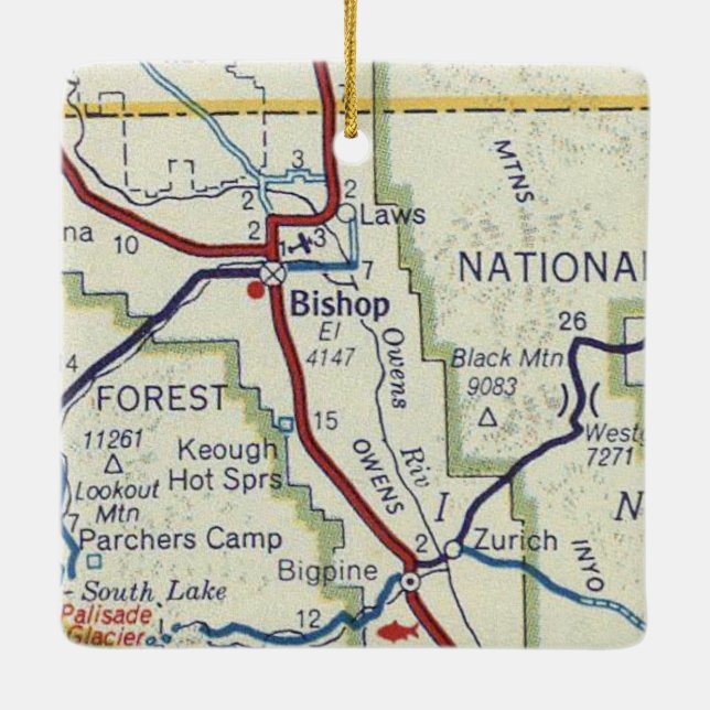 Bishop CA and Keough Hot Springs Ceramic Ornament (Back)