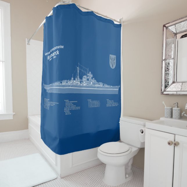 Bismarck - Battleship Blueprint Plans ABD Shower Curtain (In Situ)