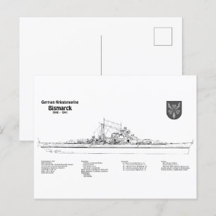 Bismarck - Battleship Blueprint Plans BD Postcard