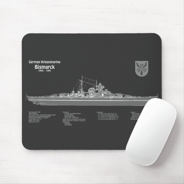 Bismarck - Battleship Blueprint Plans PD Mouse Pad (With Mouse)