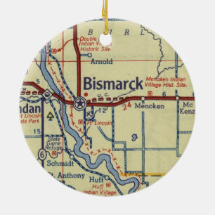 Bismarck ND Vintage Map Ceramic Tree Decoration