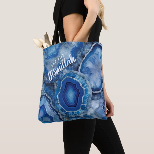 Bismillah Alhamdullilah Blue Agate Tote Bag (Close Up)