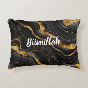 Bismillah Alhamdullilah Gold Black Agate Decorative Cushion