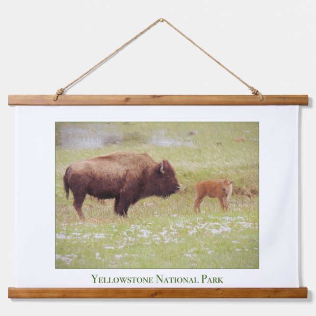 Bison and Calf Yellowstone National Park  Hanging Tapestry (Front)