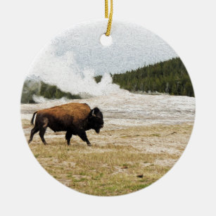 Bison and Old Faithful Ceramic Tree Decoration