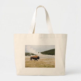 Bison and Old Faithful Large Tote Bag