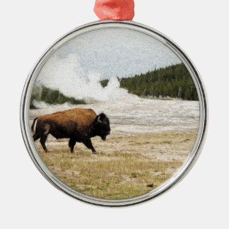 Bison and Old Faithful Metal Tree Decoration