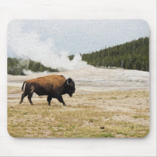 Bison and Old Faithful Mouse Pad