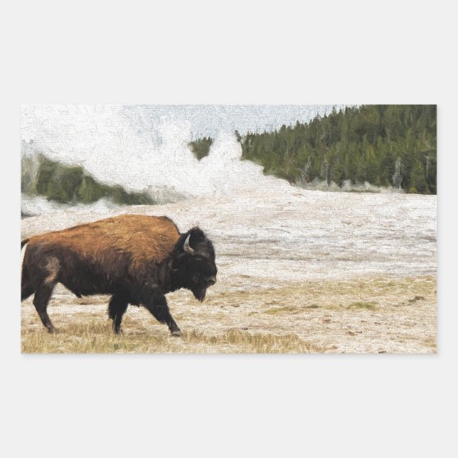 Bison and Old Faithful Rectangular Sticker (Front)
