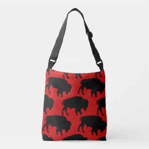 Bison Animal Design Pattern in Red Crossbody Bag