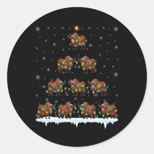 Bison Animal Santa Hat Ugly Christmas Tree Lights  Classic Round Sticker