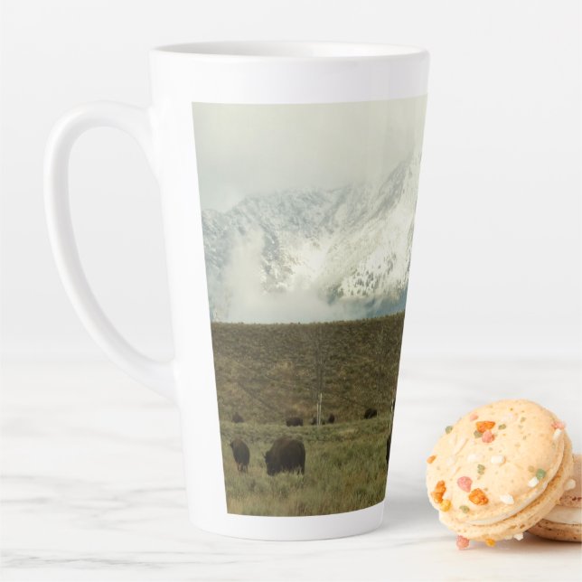 Bison at Grand Teton National Park Photography Latte Mug (In Situ)