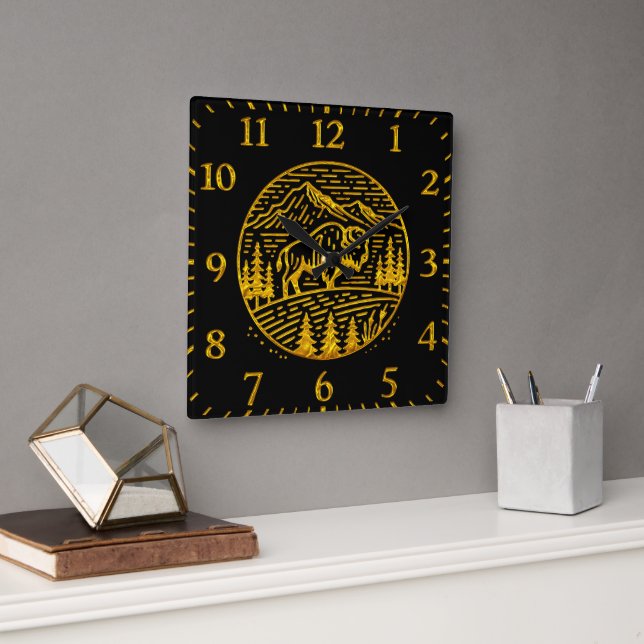 Bison at Sunset in Mountain Landscape Square Wall Clock (Office)